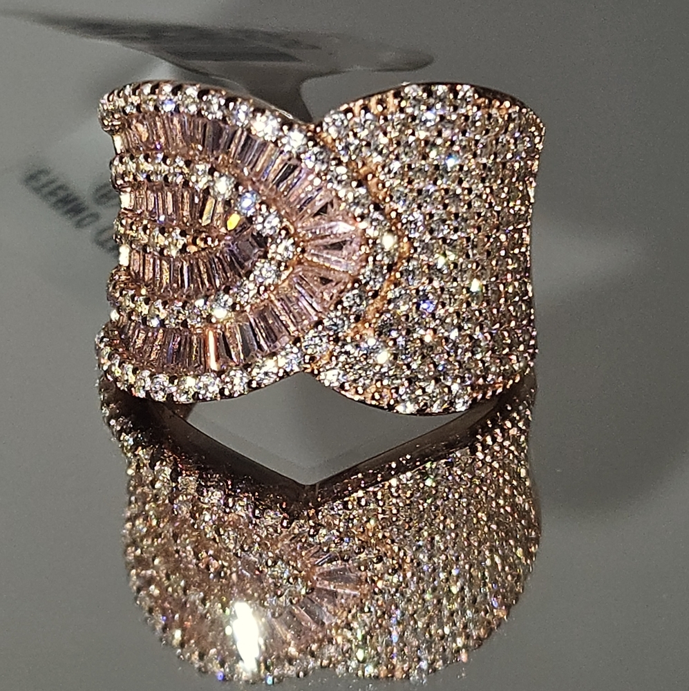 Elegant 18k Rose Gold over Sterling Silver Ring with 4.02ctw White and Pink SZ 7